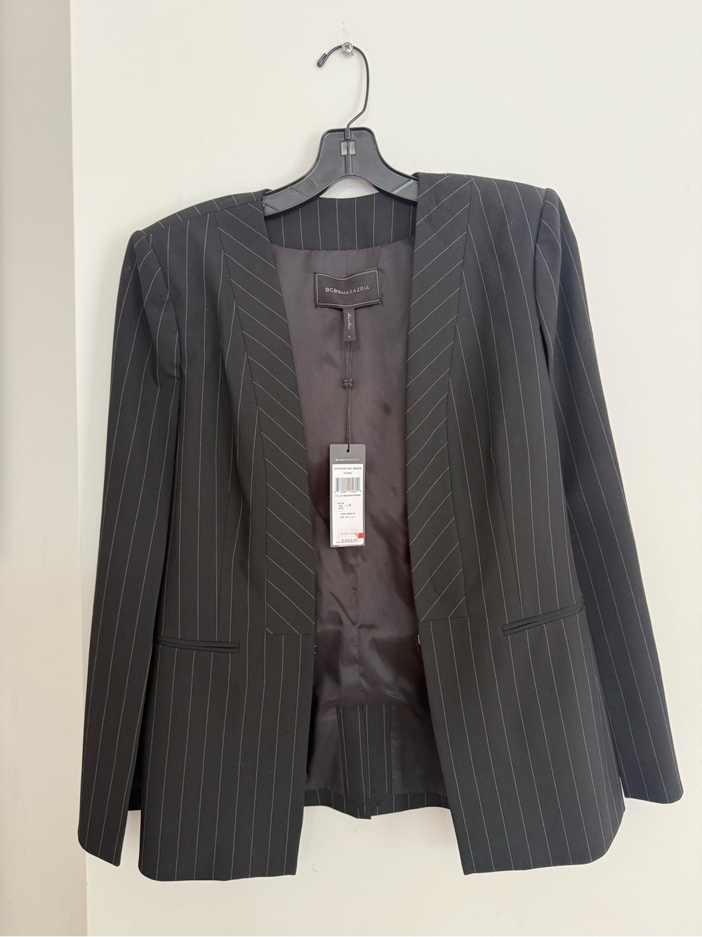 BCBGMaxAzria Black Pinstripe Open-Front Blazer